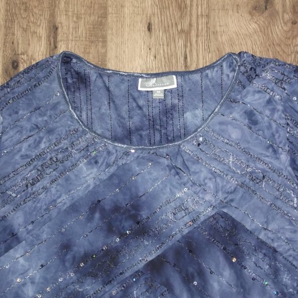 JM Collection - Blue Decorative Blouse - M - Picture 4 of 5